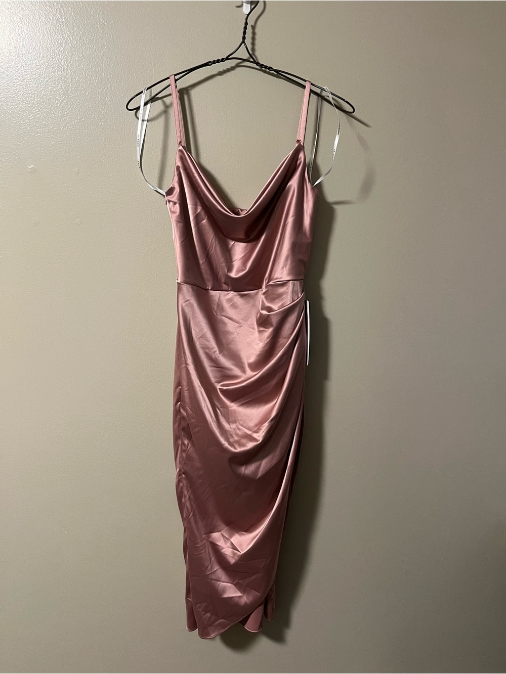 Luxedo Pink Satin Cowl Neck Wrap Dress Small NWT